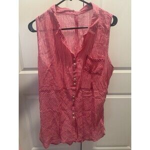 Free People Sleeveless Pink Plaid Gauze Tunic Top L